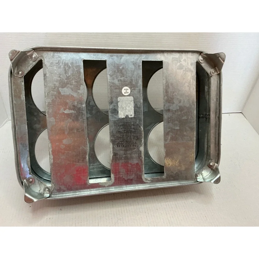 Pottery Barn Galvanized Metal 6 Bottle Carrier Caddy Farmhouse Decor